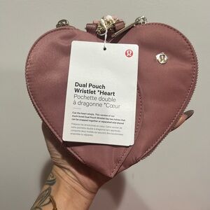 SOLD OUT Lululemon Pink Dual Pouch Heart Wristlet spiced chai/pink haze/gold